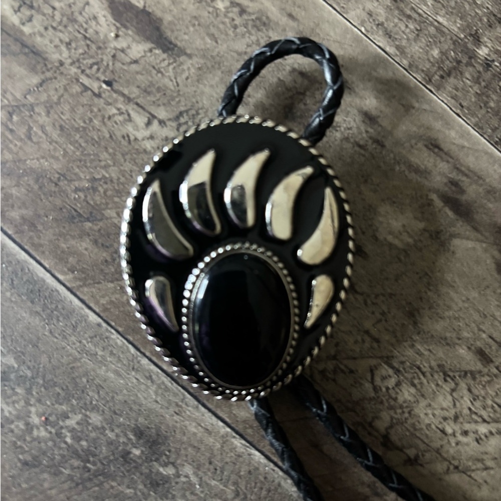 Black and Silver Bear Paw Bolo Tie